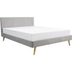 Bjorn lit adulte scandinave tissu gris clair + sommier et tte de lit - l 160 x l 200 cm