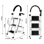 Blanc - 104cm escabeau pliant � 3 marches en acier echelle avec poign�e et marchepied antid�rapant capacit� ...