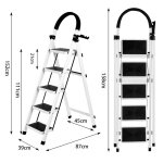 Blanc - 152cm escabeau pliant � 5 marches en acier echelle avec poign�e et marchepied antid�rapant capacit� ...