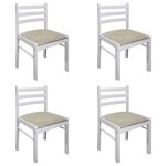 Blanc lot de 4 chaises � manger - style classique - blanc h�v�a solide et velours - cadre en bois maximum ...