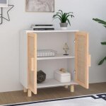 Blanc buffet de rangement - solomoon - commode salon - blanc 60x30x70 cm - bois de pin massif et rotin ...