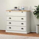 (blanc) commode chambre - buffet enfilade vigo blanc 80x40x76 cm bois massif de pin 995624