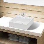 (blanc)lavabos - magnifique lavabo carr� � trou pour robinet c�ramique blanc 43787