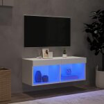 Blanc meuble tv - solomon - support de t�l�vision avec lumi�res led blanc 80x30x30 cm lv400