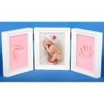 Blanc + rose cadre de photo en bois + pte  modeler tampon main pied de bb footprint diy empreinte ...