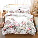 Blanches fleurs papillons parure de lit avec fermeture clair 3 pieces 1 housse de couette 220 * 240cm ...