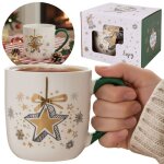 Blanche tasse en porcelaine de no�l avec anse et motif �toile ? emball�e dans une bo�te cadeau 320 ml ...