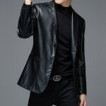 Blazer homme en similicuir pu casual business - noir