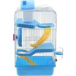 Bleu 3 tages hamster cage pet souris rat gerbille maison de jeu - chelle de roue de bouteille deau