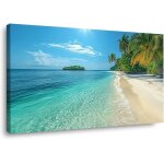 Bleu beige oc�an impression sur toile mur art plage nuages ciel tableau decoration murale deco salon ...