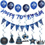 Bleu guirlande 70 ans anniversaire bannire + triangle drapeaux + anniversaire dco suspendus + 6 pcs ...