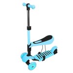 Bleu trottinette scooter 3 - en - 1 pour enfants avec lumi�re led si�ge amovible grand roues guidon r�glable ...