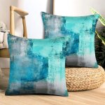 Bleu vert housse de coussin 40x40 cm set de 2 taie doreiller doux dcoratif couvre lensemble de canap ...