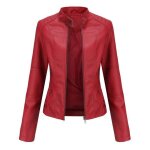 Blouson femmes en cuir pu bombers aviateur moto simili cuir biker zipp chaud casual xh648 rouge