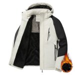 Blouson hiver homme chaud avec capuche amovible doubl polaire impermable couleur contrast pour automne ...