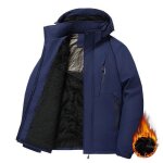 Blouson hiver homme chaud avec capuche amovible doubl polaire impermable couleur contrast pour automne ...