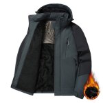 Blouson hiver homme chaud avec capuche amovible doubl polaire impermable couleur contrast pour automne ...