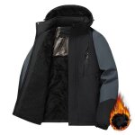 Blouson hiver homme chaud avec capuche amovible doubl polaire impermable couleur contrast pour automne ...
