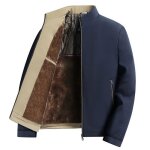 Blouson hiver homme doubl polaire col montant casual veste chaude epaissie couleur unie pour automne ...