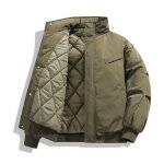 Blouson homme bomber col montant chaude vintage couleur unie - vert