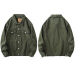 Blouson en jean homme en coton col chemise manches longues couleur unie casual - vert