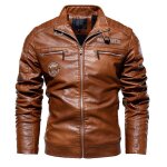 Blouson de moto cuir homme peluche blouson de moto bomber - veste pu de sport automne hiver - jaune brun ...