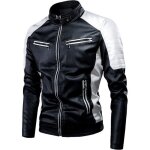 Blouson moto en cuir pu vintage pour hommes - noir - gomtrique - rgulier noir#l