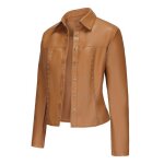 Blouson simili cuir femme  rivet printemps et automne casual veste zippee regular fit couleur unie - ...