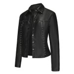 Blouson simili cuir femme  rivet printemps et automne casual veste zippee regular fit couleur unie - ...