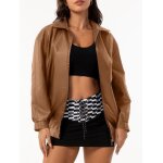 Blouson en similicuir femme - camel - fashion manches longues automne printemps