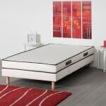 Blue moon lit complet 90x190 matelas 15cm mi - ferme et sommier tapissier pin pieds h�tre massif. fabrication ...