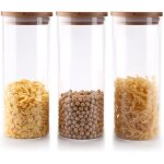 Bocaux de conservation en verre borosilicate avec couvercle en bambou lot de 3