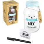 Tirelire - bocal  messages - verre - mtal - cylindrique - garon