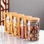 Bocal rangement verre - 1 pi�ce couvercle bois + cuill�re bois - convient pour cuisine rangement �tiquette ...