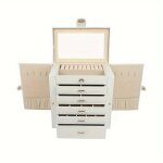 Bo�te � bijoux - 6 couches - miroir - serrure - plateau amovible - blanc