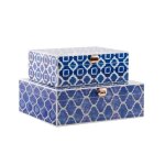 Bote  bijoux - mditerranenne - bleu marine - 24x20x8 cm - ensemble de 2 units - bois