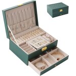 Boîte à bijoux pour femme 2 couches rangement bijoux verrouillable avec clé en cuir imperméable pour ... Boîte à bijoux pour femme 2 couches rangement bijoux verrouillable avec clé en cuir imperméable pour ...