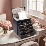 Bote  bijoux - luxueuse - 6 tages - 5 tiroirs - miroir flip - noir