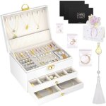Bo�te � bijouxrangement bijoux avec 2 tiroirs et 3 niveauxen cuir imperm�ablepour ranger colliersboucles ...