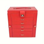 Bote  bijoux - rouge - 6 couches - serrure - plateau amovible - miroir