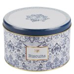 Bo�te � biscuits en m�tal bleu blanc et dor�