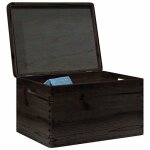 Boîte en bois avec couvercle et poignées noir bois pin massif Boîte en bois avec couvercle et poignées noir bois pin massif
