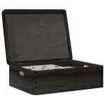 Bo�te en bois avec couvercle et poign�es noir bois pin massif