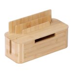Bo�te � c�bles relaxdays pour 2 multiprises bambou 16 x 30 x 13 cm support tablette / t�l�phone cache ...