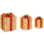 Bo�tes cadeaux no�l lumineuse - outsunny - lot de 3 - avec n?ud 58 lumi�res led - pour int�rieur ext�rieur ...