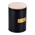 Bo�te � caf� relaxdays 1 pi�ce m�tal couvercle en bambou h x d : 16 x 11 cm r�cipient � caf� noir / nature ...