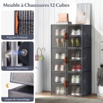 Botes  chaussures costway - lot de 6 - 12 cubes - portes avec poignees - loquet magnetique - meuble ...