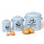 Bo�te de conservation pour pommes de terre oignons et ail relaxdays lot de 3 m�tal pot � oignons bleu ...