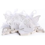 Bo�te � drag�es - 50pcs - style papillon - blanc - mariage