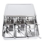 Bo�te � �pices acier inox 6 cases set avec cuill�res rangement condiments ustensile cuisine organis�